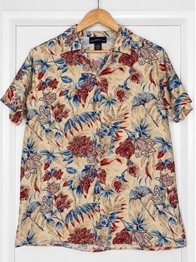 Charter Club Floral Button Front Blouse Size 8 Red Blue Botanical Rayon